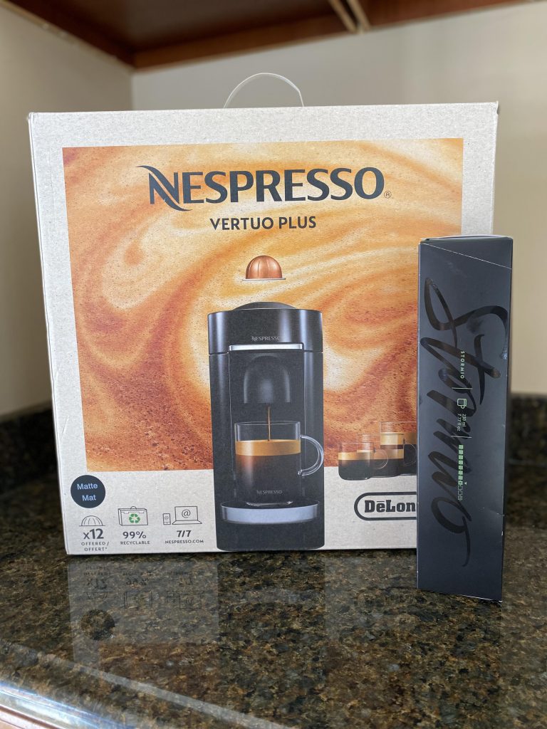 Nespresso machine and Stormio Coffee Pods